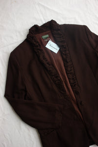 Chocolate Wool Crepe Blazer - (14)