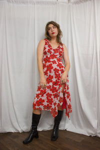 Bias Cut Red Floral Dress