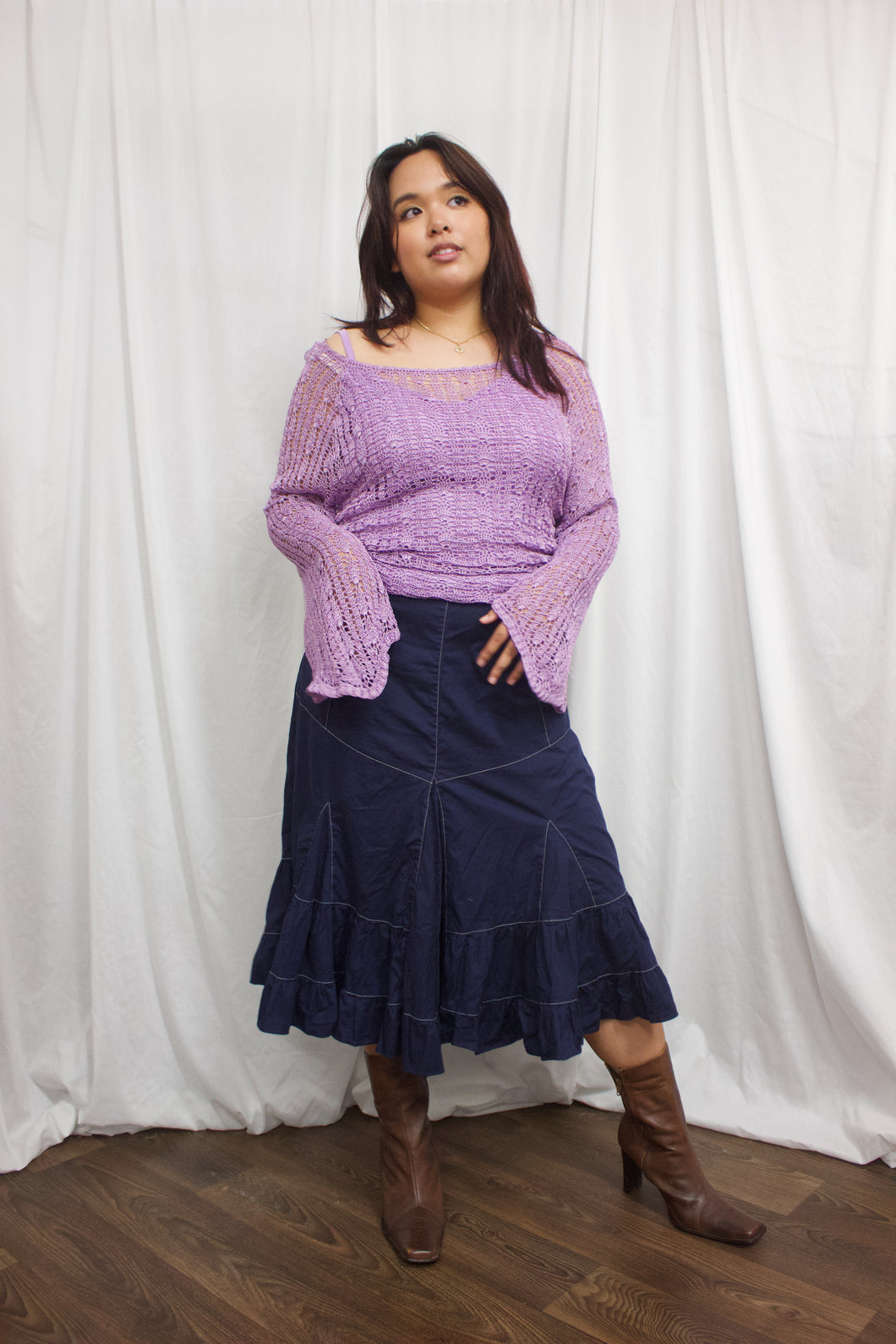 Navy Top Stitched Skirt