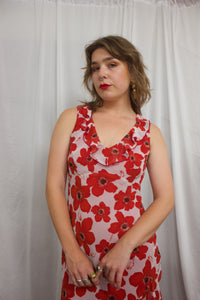 Bias Cut Red Floral Dress